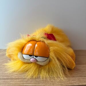 Vintage 1981 Fluffy Long Haired Garfield Rare Dakin Plush Stuffed Animal Red Bow